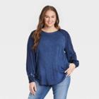 Women's Plus Size Long Sleeve Lace Shoulder Top - Knox Rose Blue