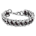 Crucible Men's Stainless Steel Faceted Double Chain Link With Leather Bracelet - Brown