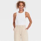 Women's Ribbed Crewneck Tank Bodysuit - A New Day White