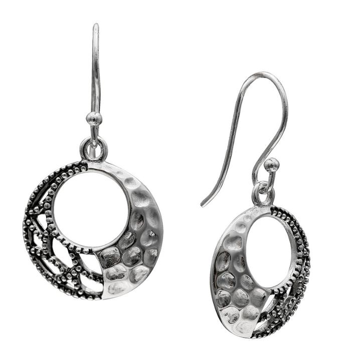 Distributed By Target Women's Oxidized And Hammered Drop Circle Earrings In Sterling Silver -