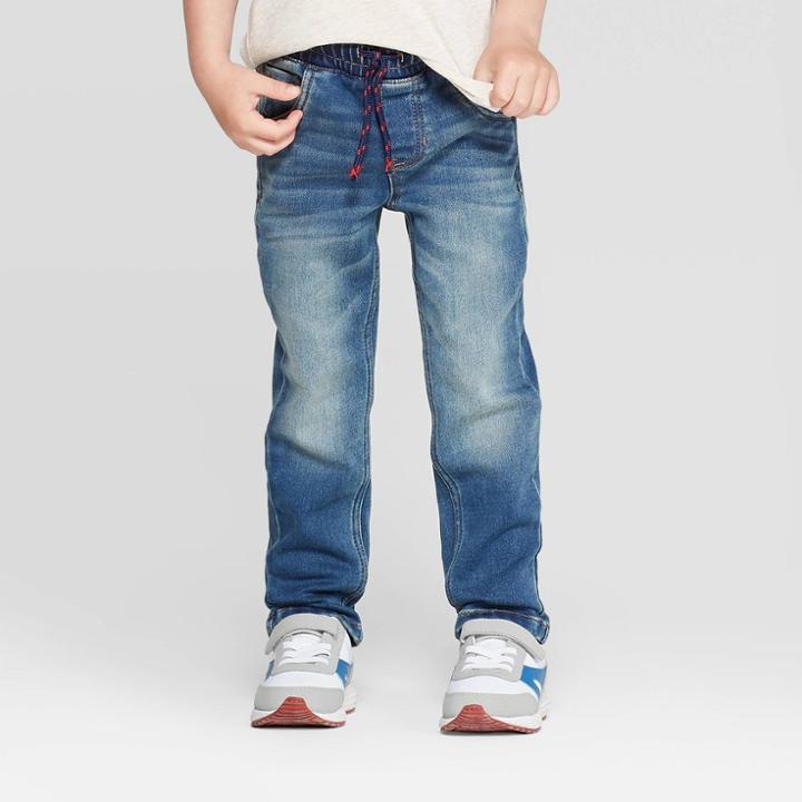 Toddler Boys' Straight Pull-on Jeans - Cat & Jack Medium Wash 4t, Boy's, Blue