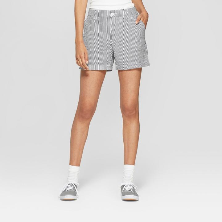 Women's Striped High-rise Seersucker Chino Shorts - A New Day Navy/white