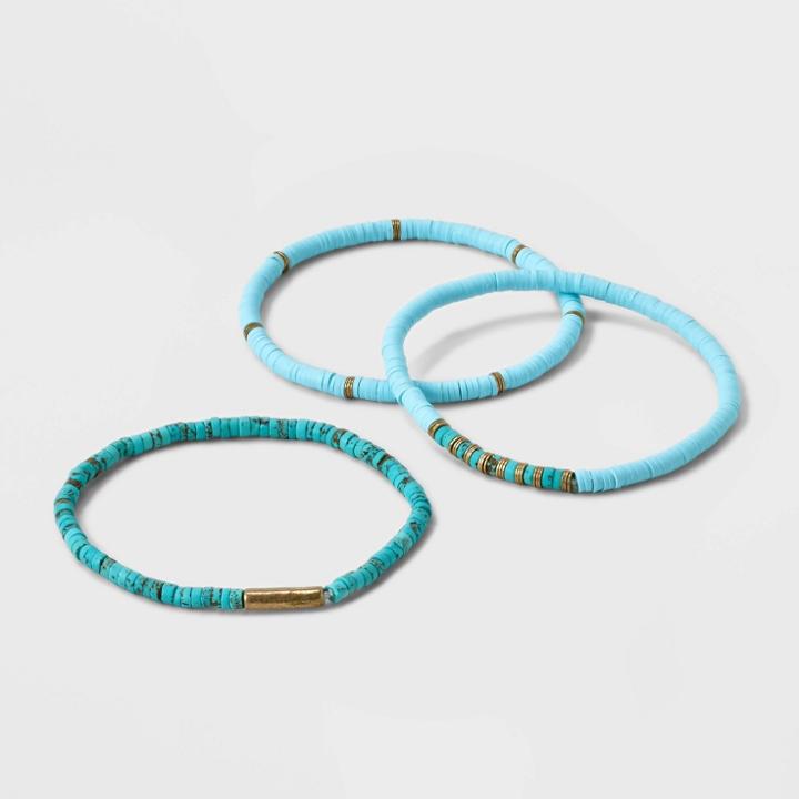 Semi-precious Turquoise Heishi Multi-strand Bracelet Set 3pc - Universal Thread Blue