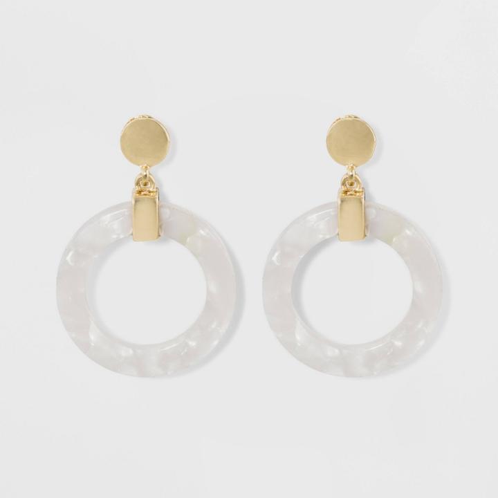 Acrylic Drop Hoop Earrings - A New Day White/gold