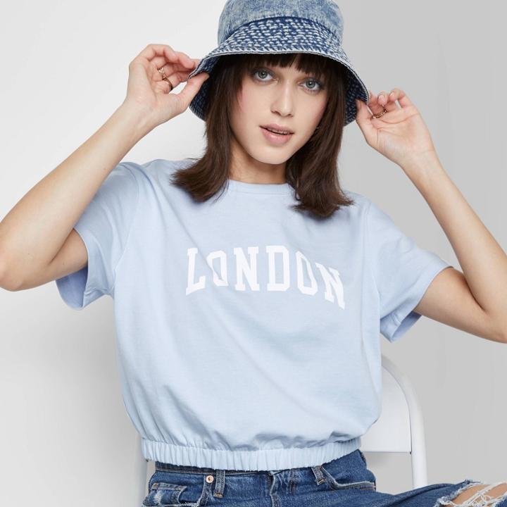 Women's Short Sleeve Banded Boxy T-shirt - Wild Fable Light Blue