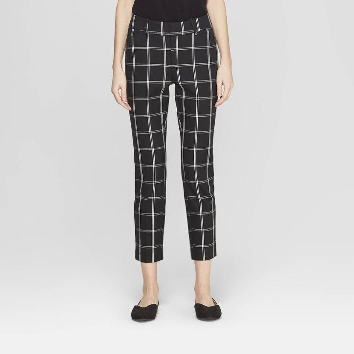Women's Plaid High-rise Skinny Ankle Pants - A New Day Black/white