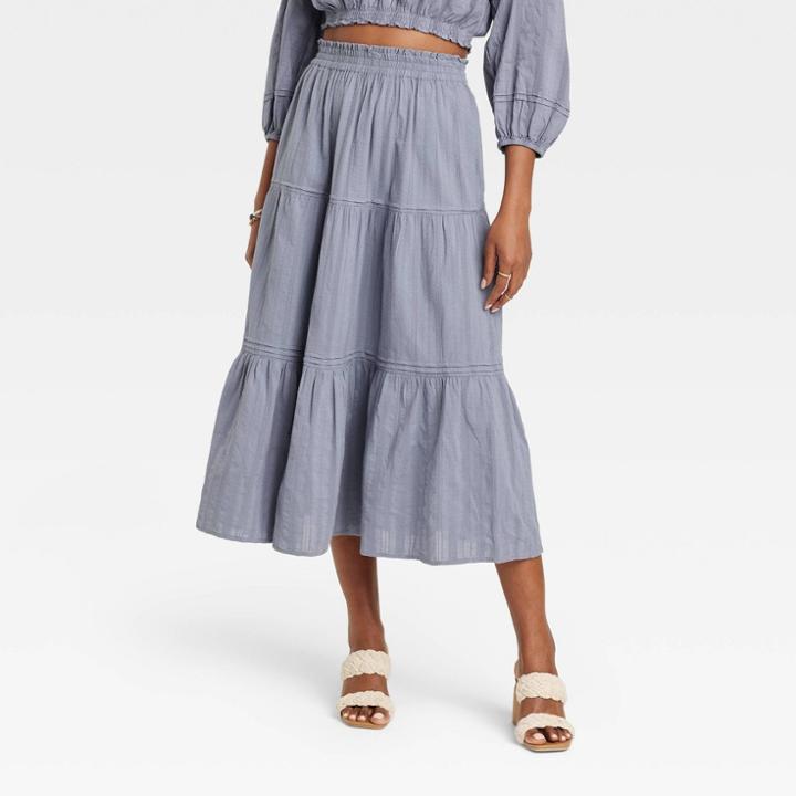 Women's Tiered Midi A-line Skirt - Universal Thread Blue