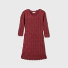 Girls' 3/4 Sleeve Shine Crochet Sweater Dress - Cat & Jack Burgundy