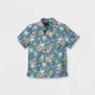 Toddler Boys' Tropical Floral Button-down Shirt - Art Class Dark Blue