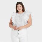 Women's Plus Size Flounce Sleeveless Embroidered Ruffle Blouse - Universal Thread White