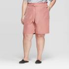 Women's Plus Size Mid-rise Paperbag Waist Bermuda Shorts - Prologue Rose (pink)