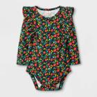 Baby Girls' Floral Rib Long Sleeve Bodysuit - Cat & Jack Black Newborn