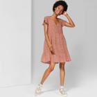 Women's Floral Print Short Sleeve V-neck Button Front A Line Mini Dress - Wild Fable Honey Peach