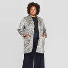 Women's Plus Size Animal Print Long Sleeve Open Layering Textured Coatigan - A New Day Gray/white