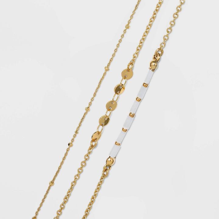 Natural Beads And Discs Anklet Set 3pc - A New Day Gold