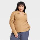 Women's Plus Size Collared Polo Ribbed Pullover Sweater - A New Day Brown