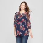 Maternity Floral Print 3/4 Sleeve Chiffon Print Blouse - Macherie - Navy L, Women's, Blue