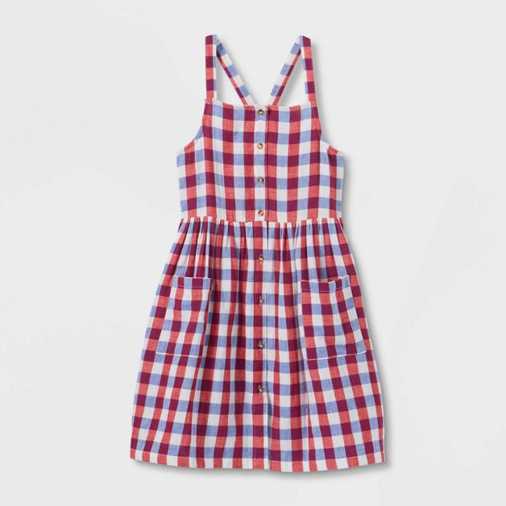 Girls' Sleeveless Americana Plaid Dress - Cat & Jack Xl, Blue/red/white