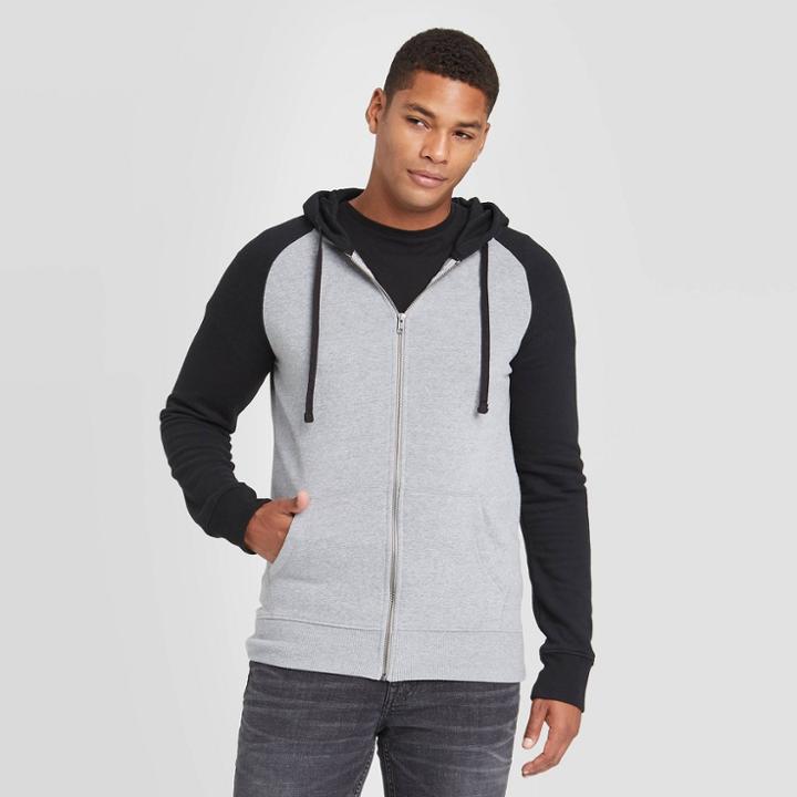 Men's Regular Fit Full Zip Fleece Hoodie - Goodfellow & Co Black