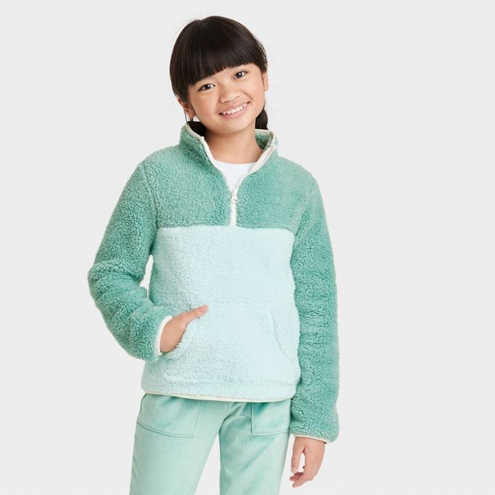 Girls' Sherpa Pullover Sweatshirt - Cat & Jack Ocean Green