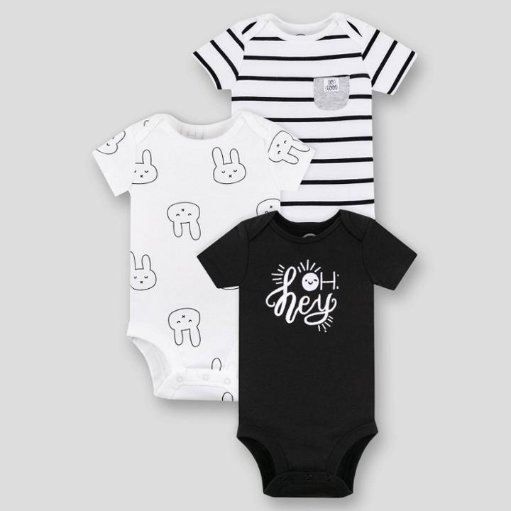Lamaze Baby Boys' Organic Cotton 3pk Short Sleeve Bodysuit - Black/white