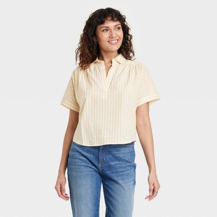 Women's Short Sleeve Pullover Blouse - Universal Thread Tan
