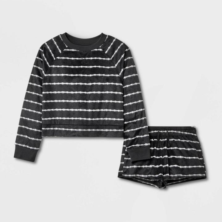 Girls' 2pc Long Sleeve Pajama Set - Art Class Black Tie-dye