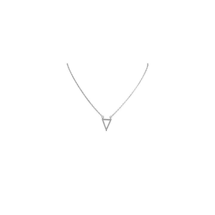 Zirconmania Women's Zirconite Necklace With Open Pave Cubic Zirconia Triangle In Sterling Silver - Rhodium