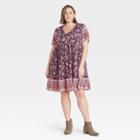 Women's Plus Size Floral Print Short Sleeve Dress - Knox Rose Navy