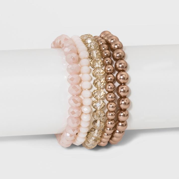 Blush And Mauve (pink) Pearl 5pc Beaded Bracelet - A New Day
