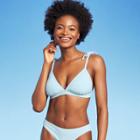 Juniors' Textured Shoulder Tie Triangle Bikini Top - Xhilaration Light Blue D/dd Cup