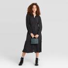 Women's Leopard Print Long Sleeve Tie Waist Shirtdress- A New Day Black