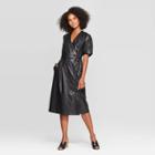 Petitewomen's Short Sleeve V-neck Wrap Front A Line Midi Dress - Who What Wear Black M,