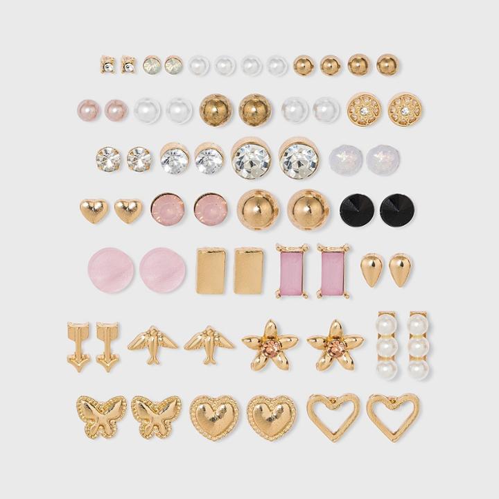 Heart And Flower Multi Earring Set 30pc - Wild Fable , Gold/nickel/grey