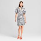 Women's Printed Short Sleeve Tie Waist Crepe Dress - A New Day Black/white