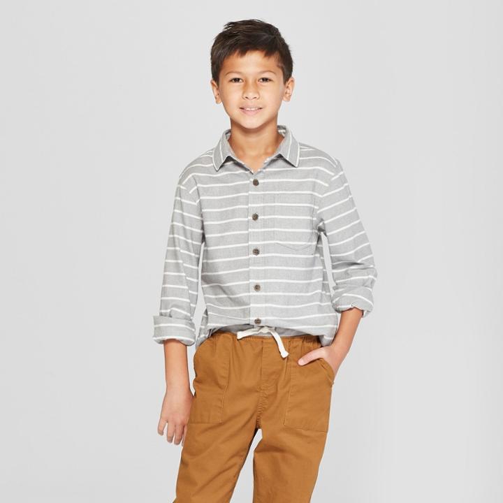 Boys' Flannel Long Sleeve Button-down Shirt - Cat & Jack Gray