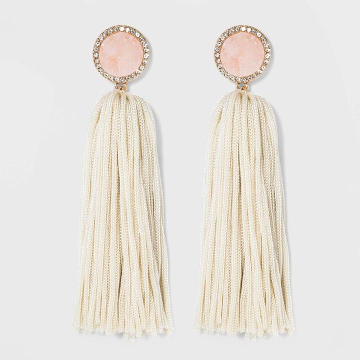 Sugarfix By Baublebar Druzy Studs Tassel Earrings - Ivory, Women's