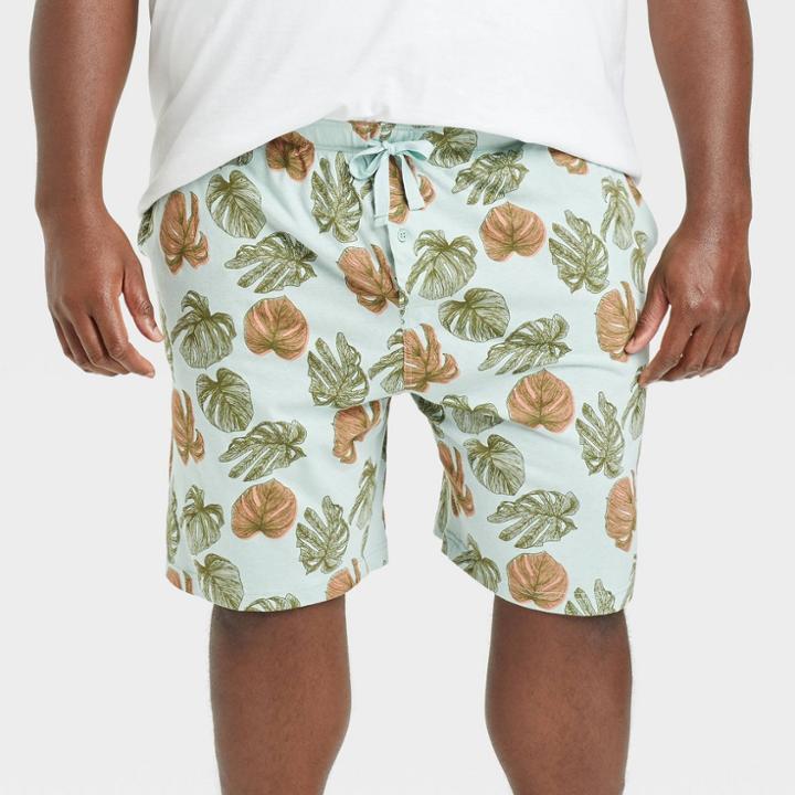 Men's Big & Tall 9 Pink Leaf Knit Pajama Shorts - Goodfellow & Co Light Green