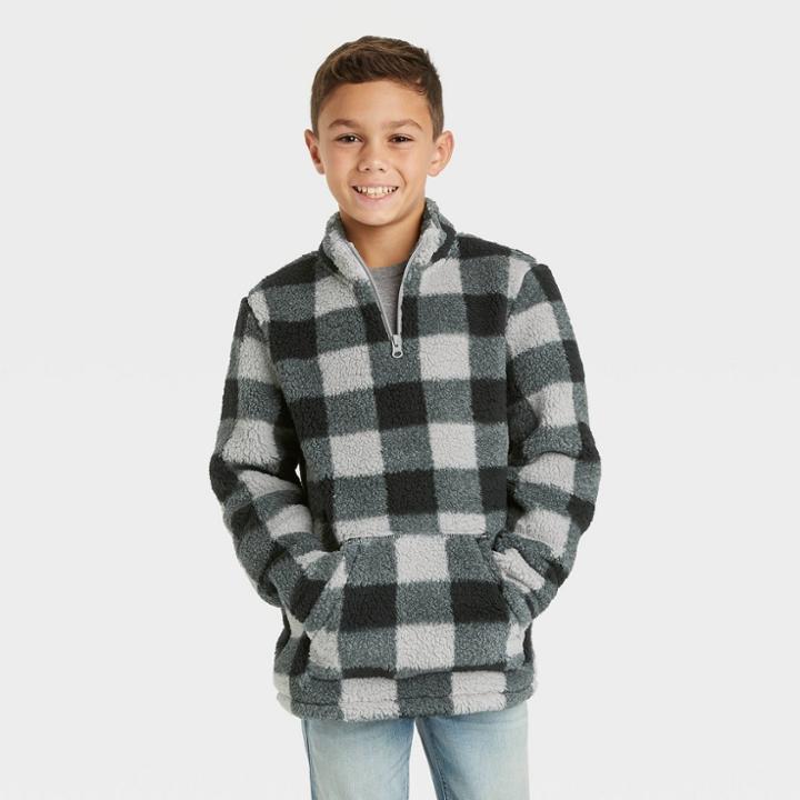 Boys' Quarter Zip Printed Mock Neck Sweatshirt - Cat & Jack Gray