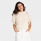 Women's Plus Knit Poncho - Universal Thread Heather Cream One Size, Ivory/grey