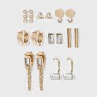Crystal Baguette Stud And Small Hoop Earring Set 8pc - A New Day Gold