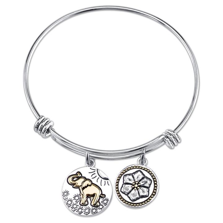 Target Women's Stainless Steel Two Tone One Of A Kind I'm So Lucky To Have You Elephant Expandable Bracelet - Silver/gold