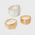 Smooth, Hammered Metal And Multi Sided Ring Set 3ct - Universal Thread,