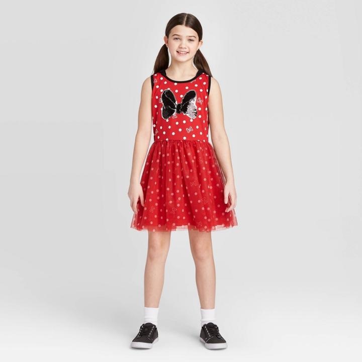 Girls' Minnie Mouse Flip Sequin Dress - Red