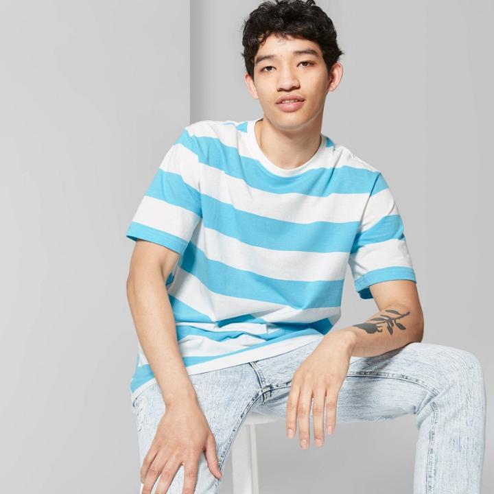 Target Men's Striped Short Sleeve Retro T-shirt - Original Use Turquoise