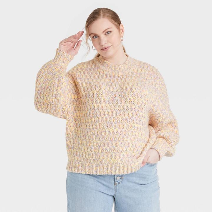 Women's Plus Size Mock Turtleneck Pullover Sweater - Universal Thread Light Yellow