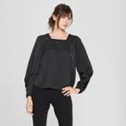 Women's Long Sleeve Square Neck Raglan Blouse - Prologue Black
