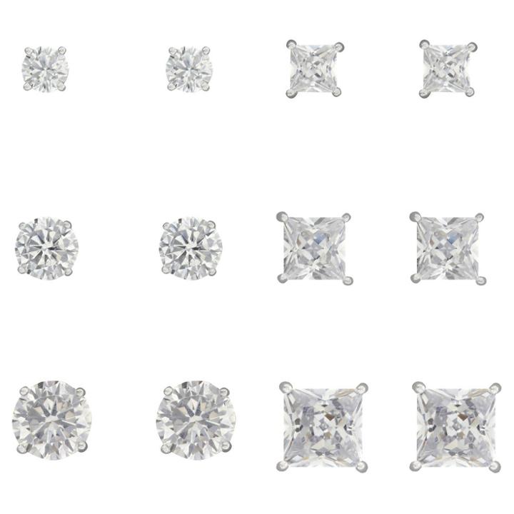 Target Button Earrings Sterling Square And Round Cubic Zirconia - 6pk -