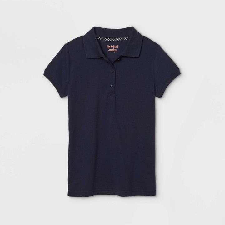 Petitegirls' Short Sleeve Stretch Pique Uniform Polo Shirt - Cat & Jack Navy