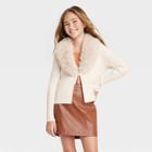 Girls' Fur Collar Cardigan Sweater - Art Class Cream